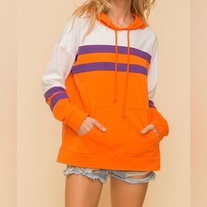 Varsity Orange/Purple/White French Terry Pullover Hoodie